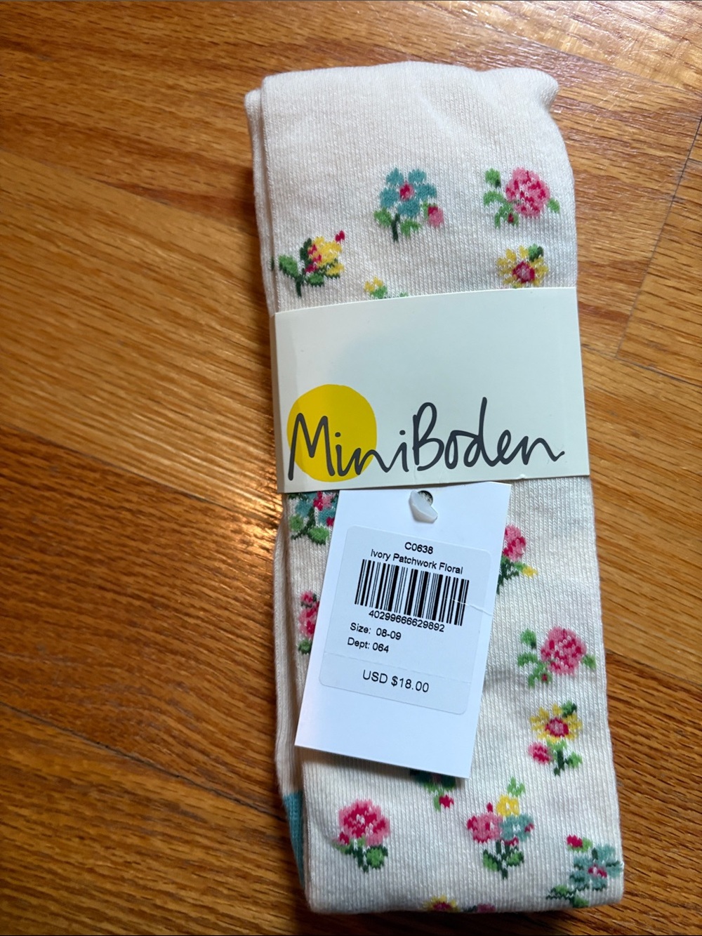 Mini Boden Ivory Floral Crew Socks for girls